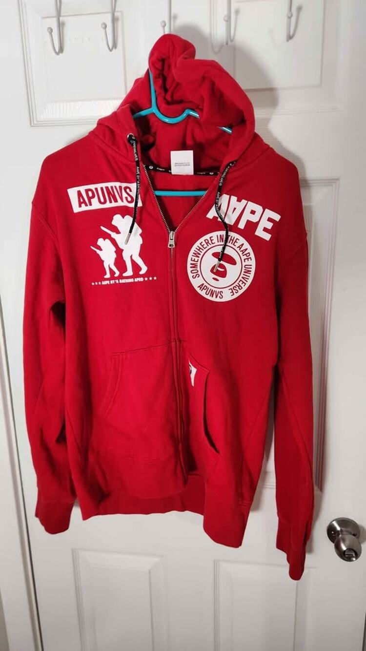 Aape Red & White Zip Up Hoodie
